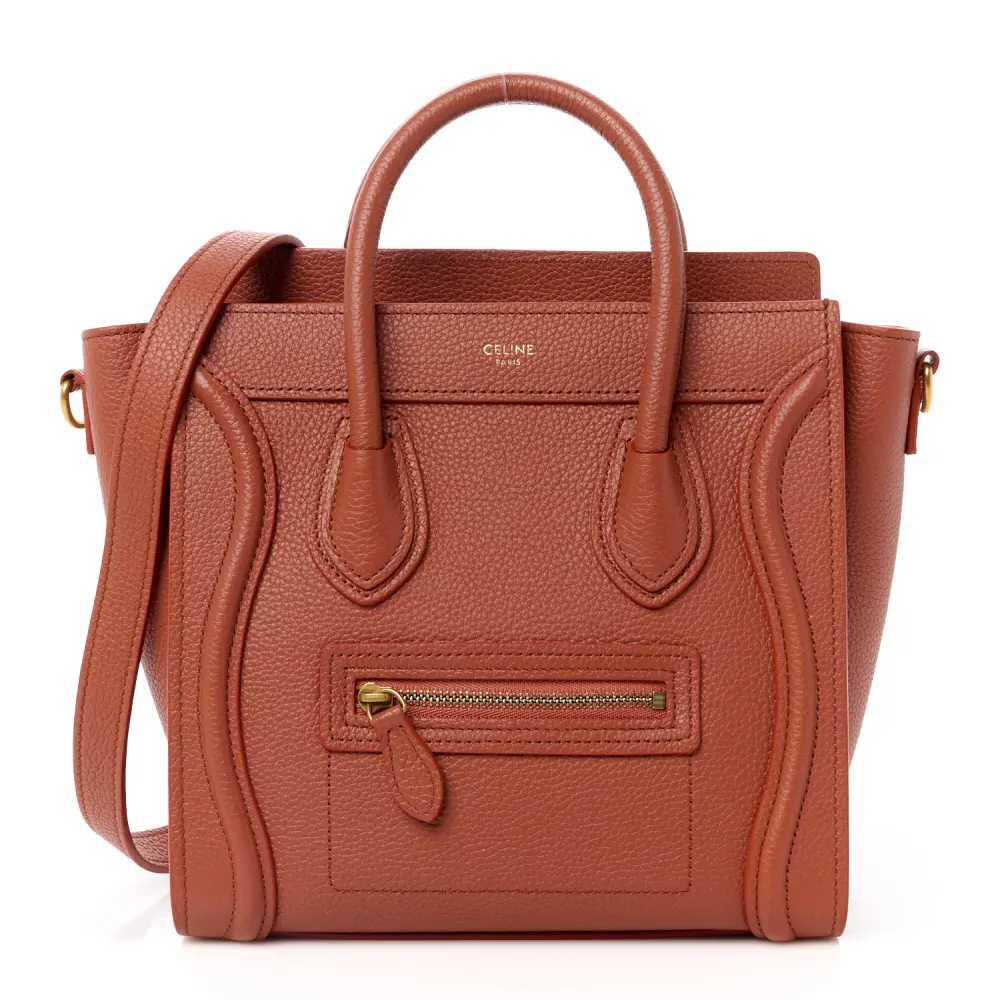 Celine Lychee Drummed Calfskin Leather Nano Luggage Bag Front Replica handbags