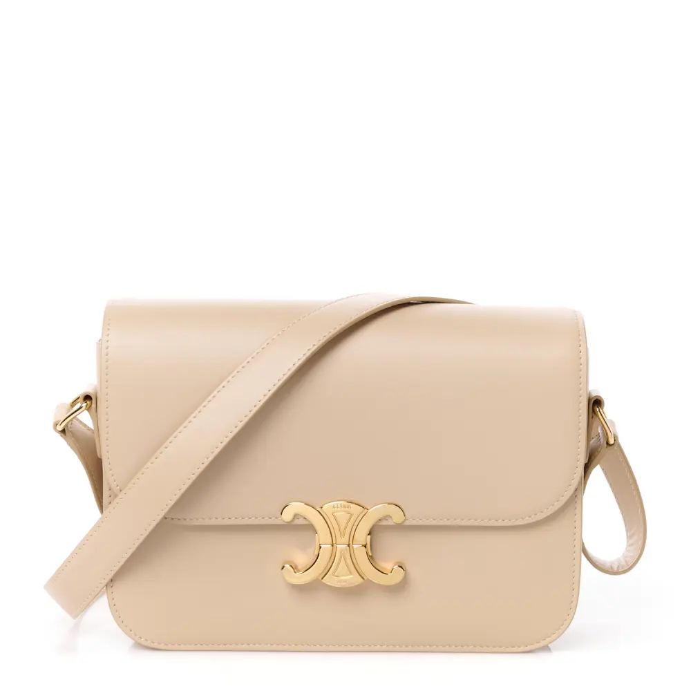 Celine Nude Shiny Calfskin Leather Medium Triomphe Bag Gold Hardware Front Replica handbags