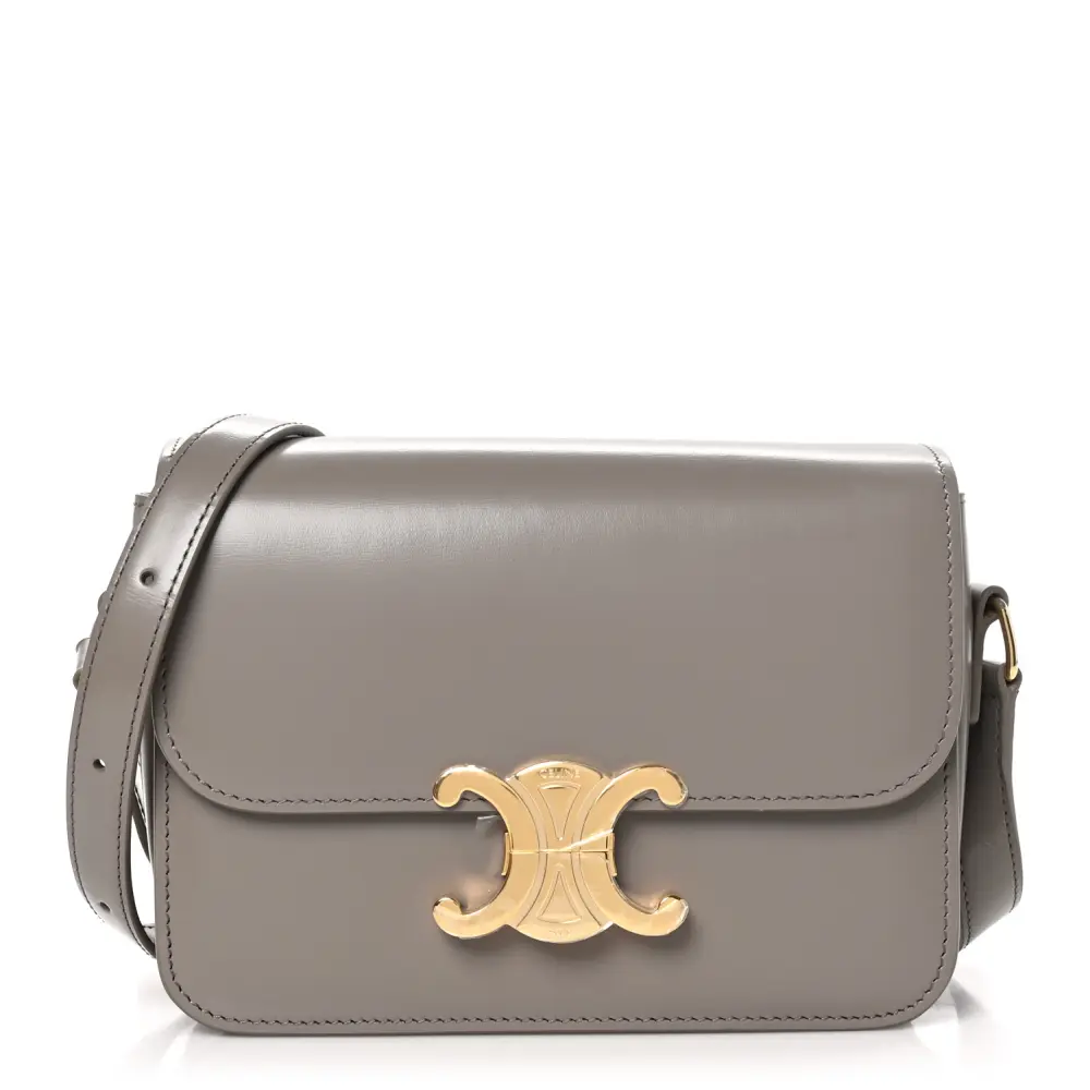 Celine Pebble Shiny Calfskin Leather Small Teen Triomphe Bag Gold Hardware Front Replica handbags