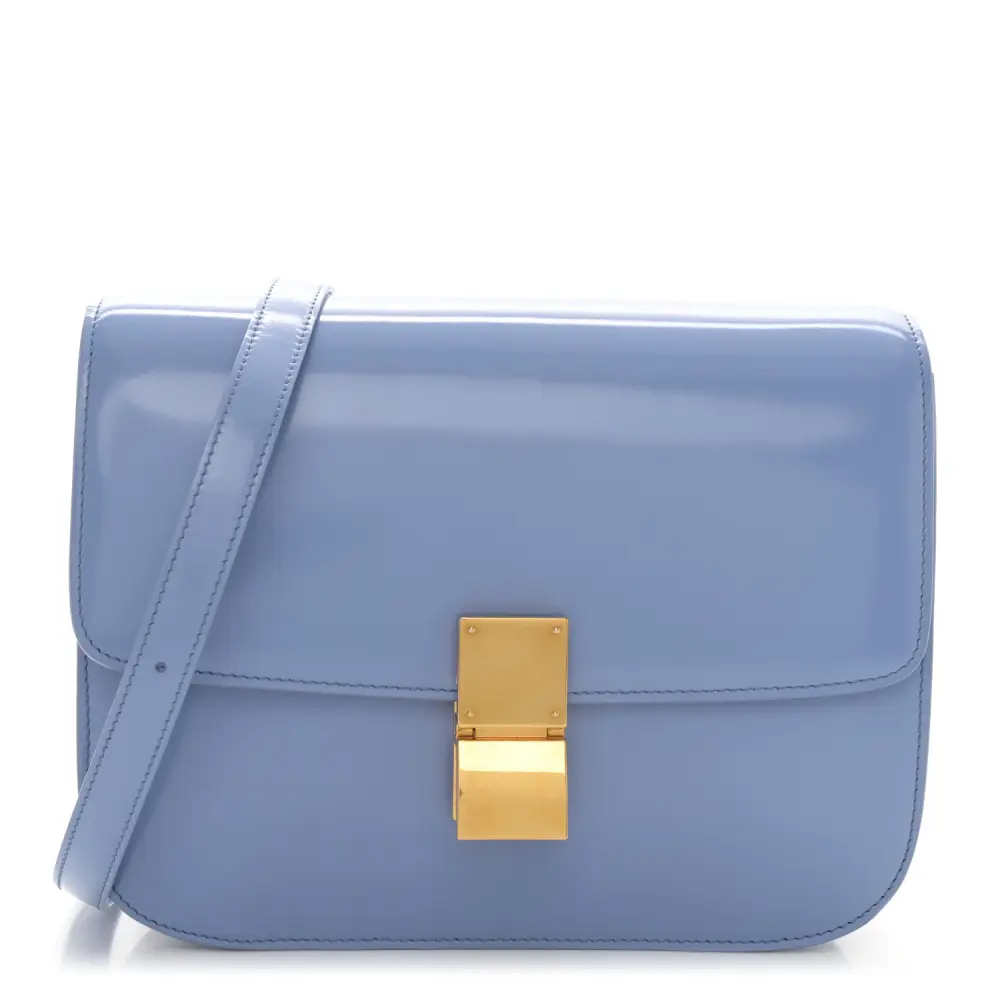 Celine Porcelain Spazzolato Calfskin Leather Medium Classic Box Flap Bag Gold Hardware Front Replica handbags