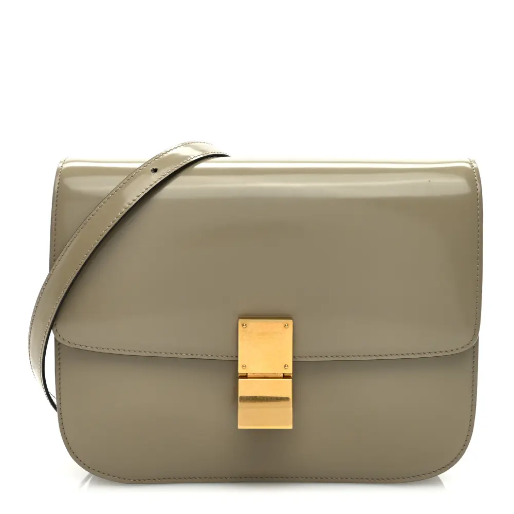 Celine Quartz Spazzolato Calfskin Leather Medium Classic Box Flap Bag Gold Hardware Front Replica handbags