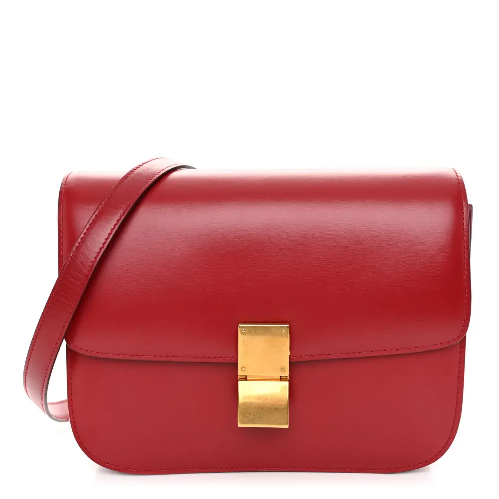 Celine Red Box Calfskin Leather Medium Classic Box Flap Bag Gold Hardware Front Replica handbags