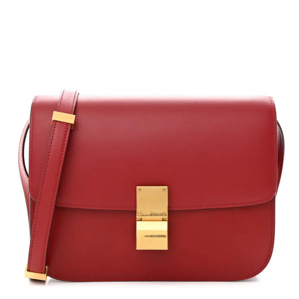 Celine Red Box Calfskin Leather Medium Classic Box Flap Bag Gold Hardware Front replica handbags