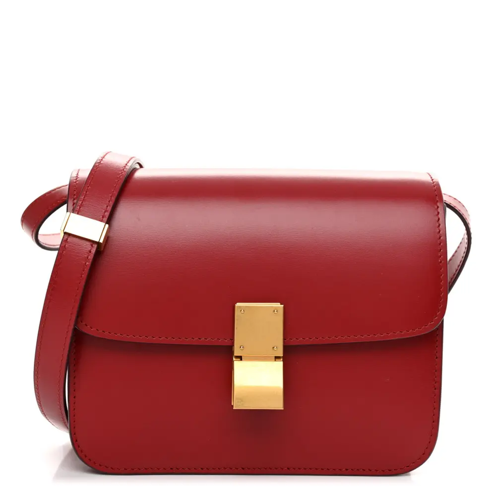 Celine Red Box Calfskin Leather Small Teen Classic Box Flap Bag Gold Hardware Front replica handbags