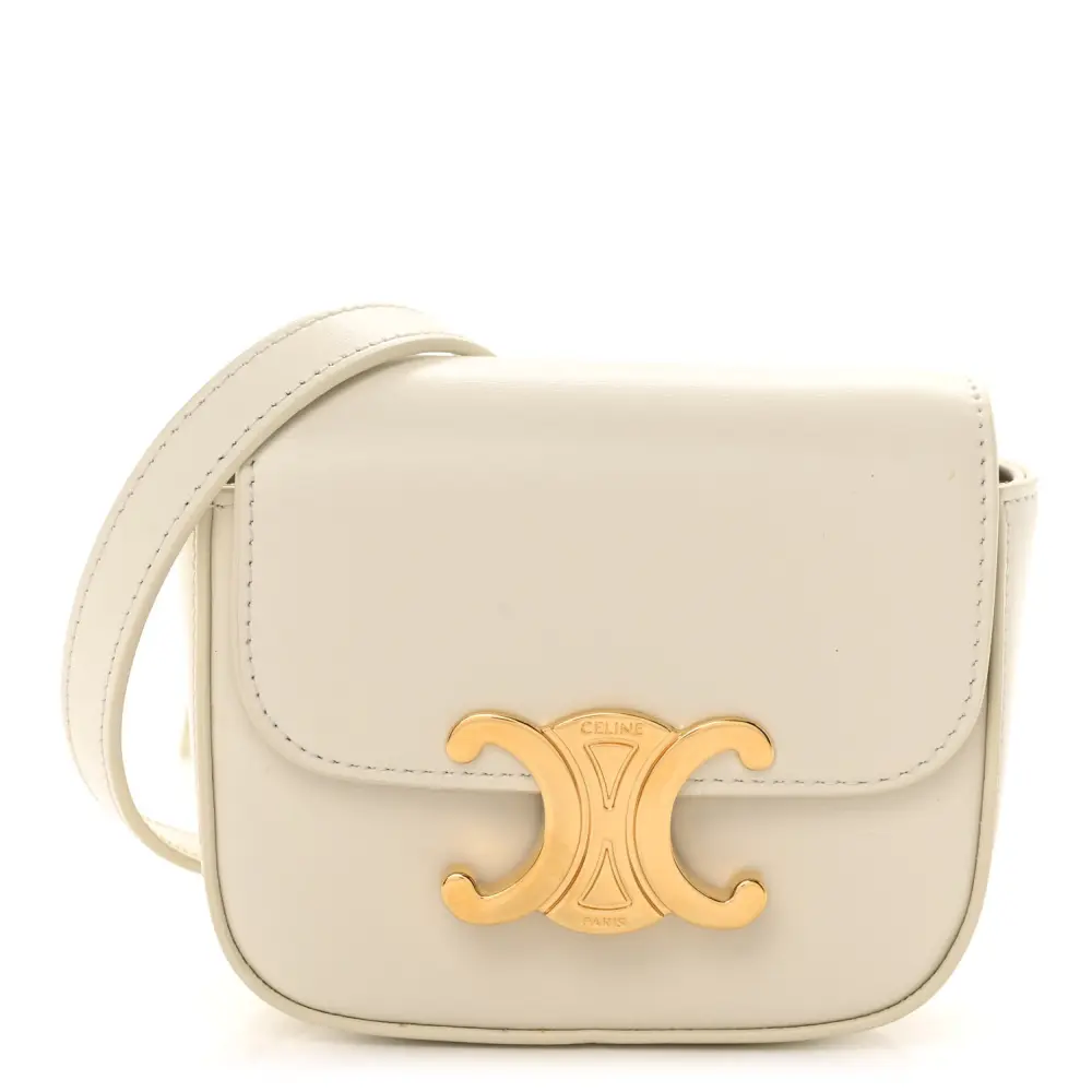 Celine Rice Shiny Calfskin Leather Mini Triomphe Shoulder Bag Front replica handbags