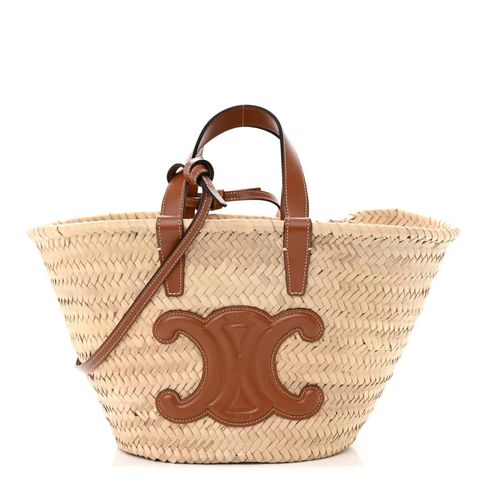 Celine Tan Raffia & Calfskin Leather Large Triomphe Teen Panier Front Replica handbags