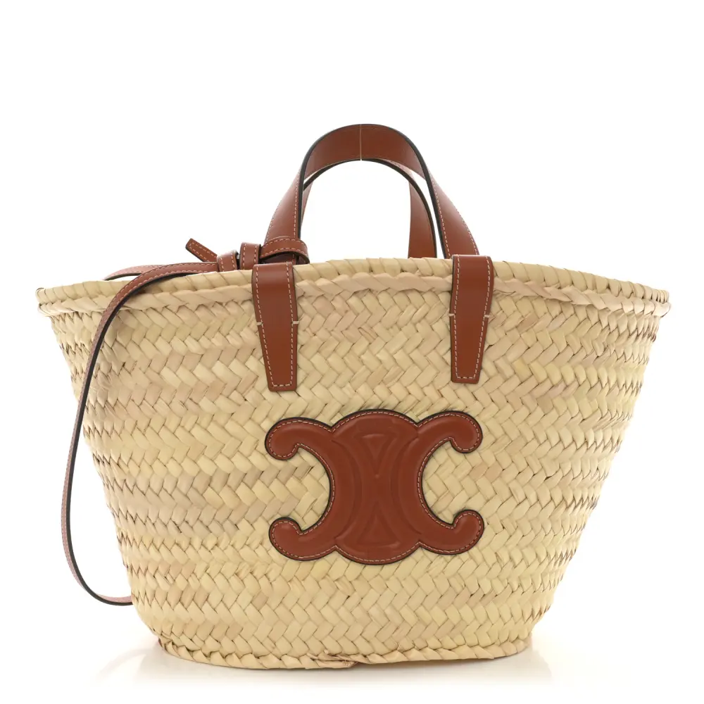 Celine Tan Raffia & Calfskin Leather Small Triomphe Teen Panier Front Replica handbags