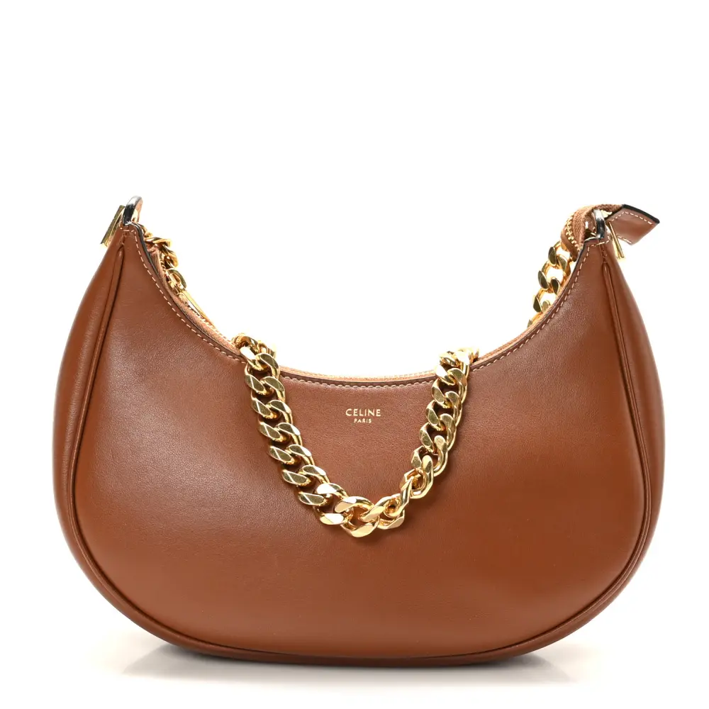 Celine Tan Smooth Calfskin Leather Medium Chain Strap Ava Shoulder Bag Gold Hardware Front replica handbags