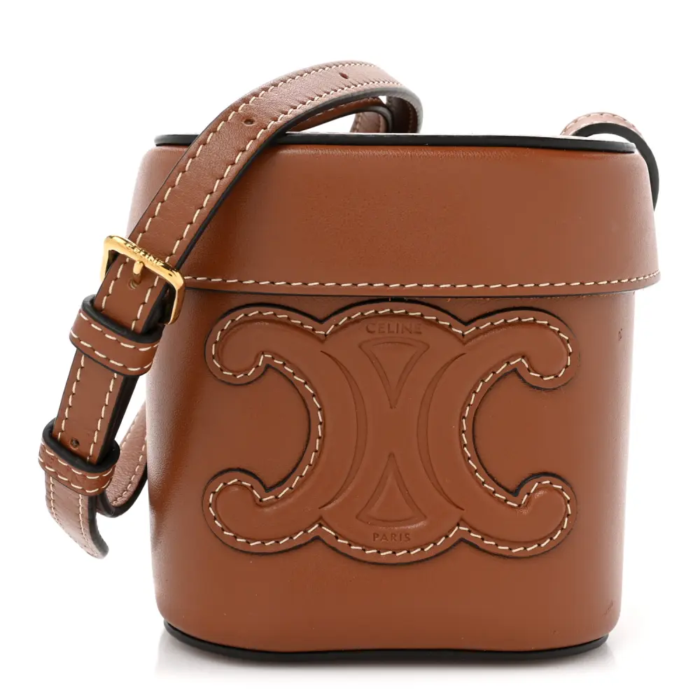 Celine Tan Smooth Calfskin Leather Small Cuir Triomphe Box Gold Hardware Front Replica handbags
