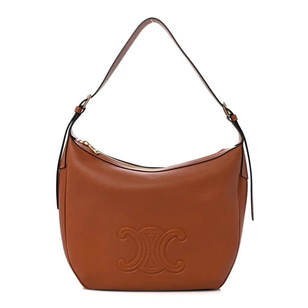 Celine Tan Supple Calfskin Leather Medium Triomphe Heloise Shoulder Bag Front replica handbags