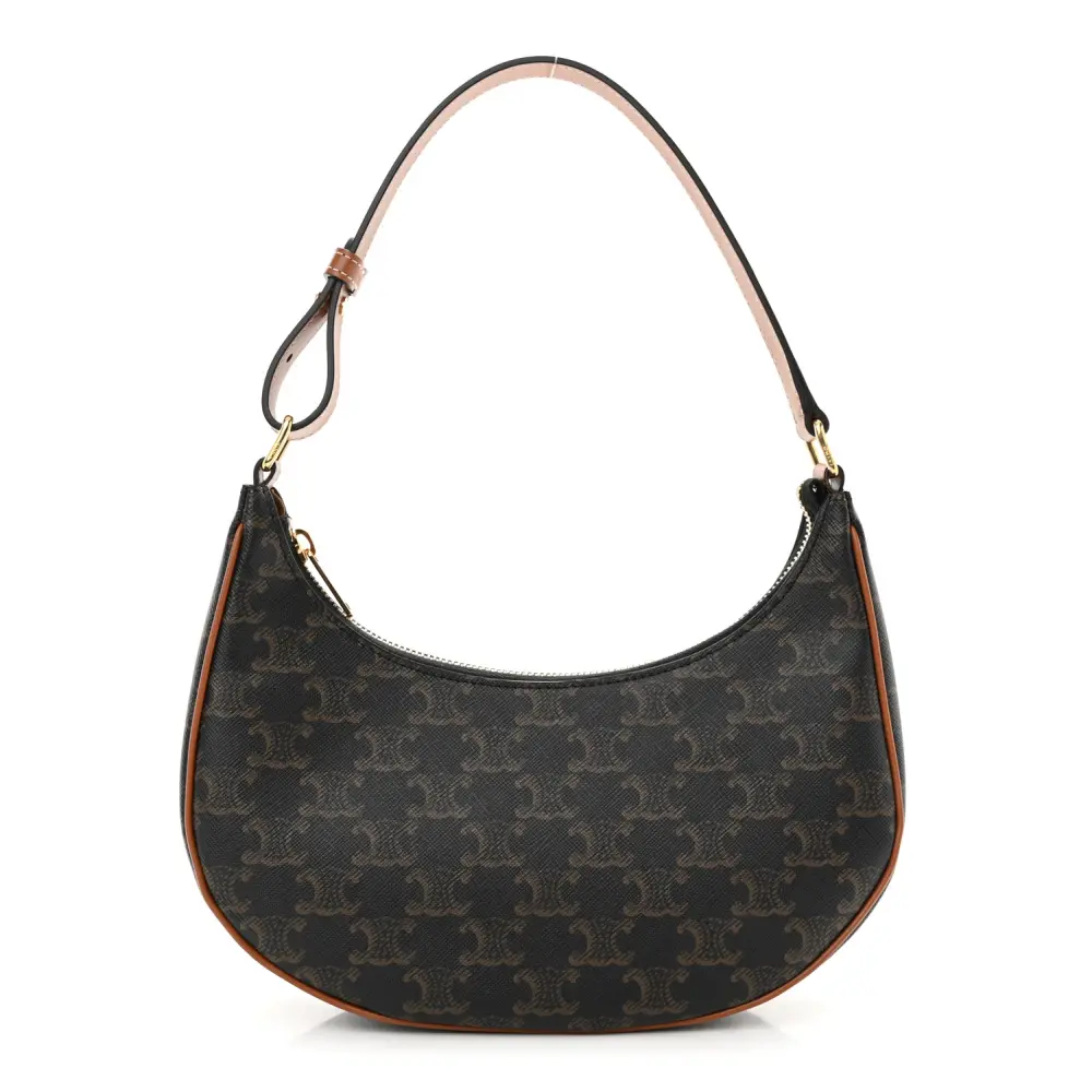 Celine Tan Triomphe Canvas & Calfskin Leather Medium Ava Shoulder Bag Gold Hardware Front Replica handbags