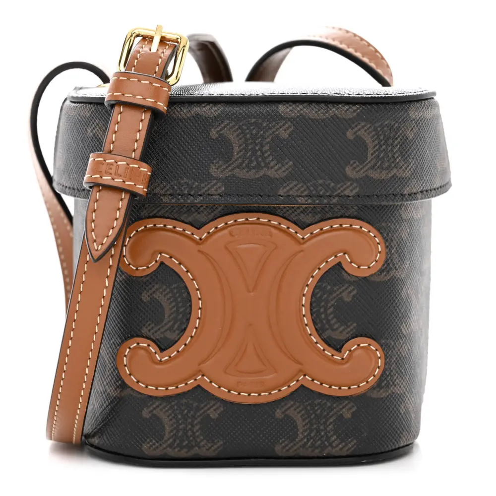 Celine Tan Triomphe Canvas & Calfskin Leather Small Cuir Triomphe Box Front replica handbags