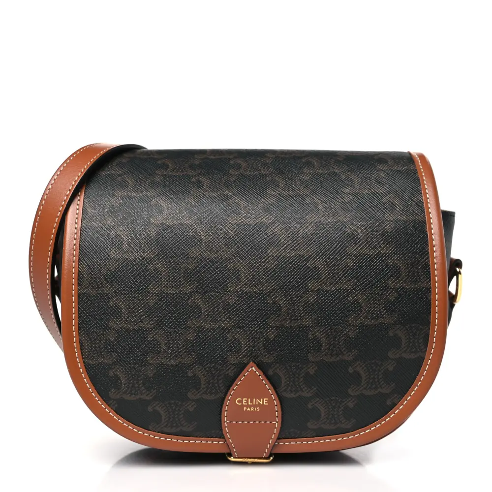 Celine Tan Triomphe Canvas Medium Folco Bag Front replica handbags