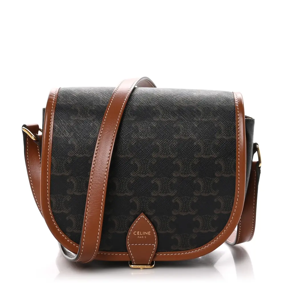 Celine Tan Triomphe Canvas Medium Folco Bag Front replica handbags