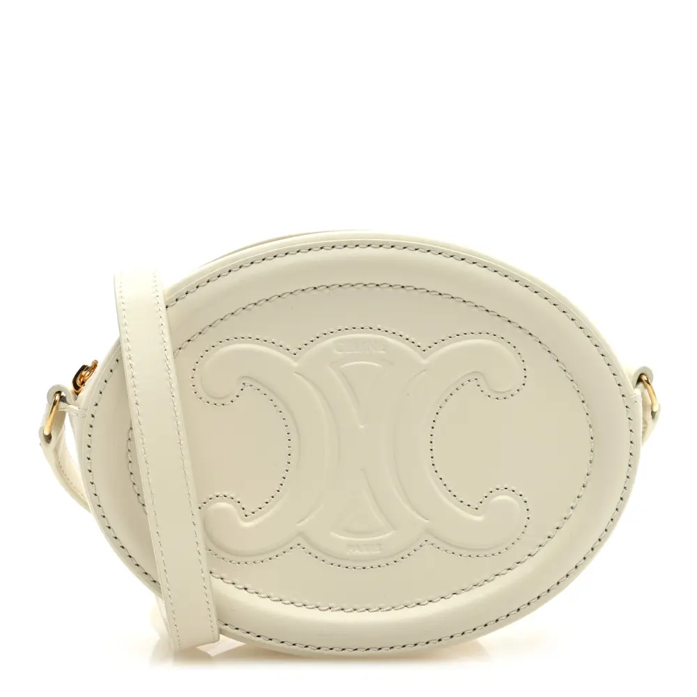 Celine Trench Smooth Calfskin Leather Cuir Small Triomphe Oval Crossbody Purse Gold Hardware Front Replica handbags