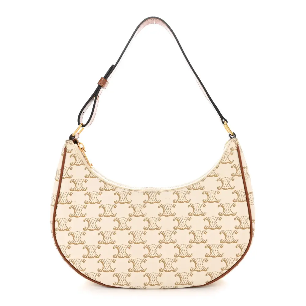 Celine White Canvas & Calfskin Leather Medium Ava Triomphe Shoulder Bag Front replica handbags