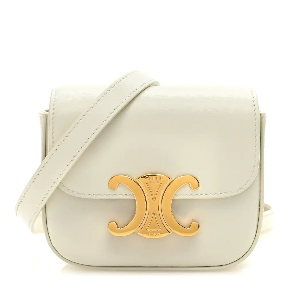 Celine White Shiny Calfskin Leather Mini Triomphe Bag Gold Hardware Front Replica handbags