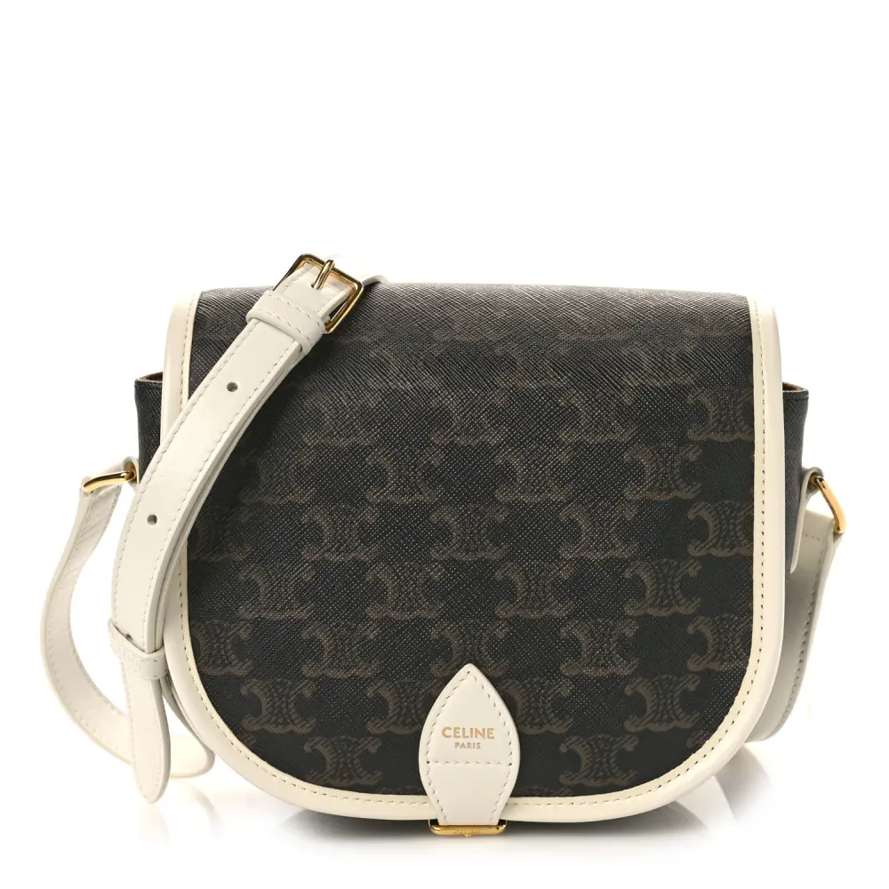 Celine White Triomphe Canvas Medium Folco Bag Front Replica handbags