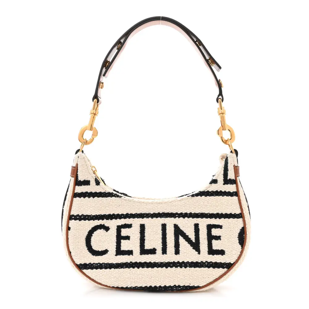 Celine WhiteBlack Textile Medium Ava Shoulder Bag Gold Hardware Front replica handbags