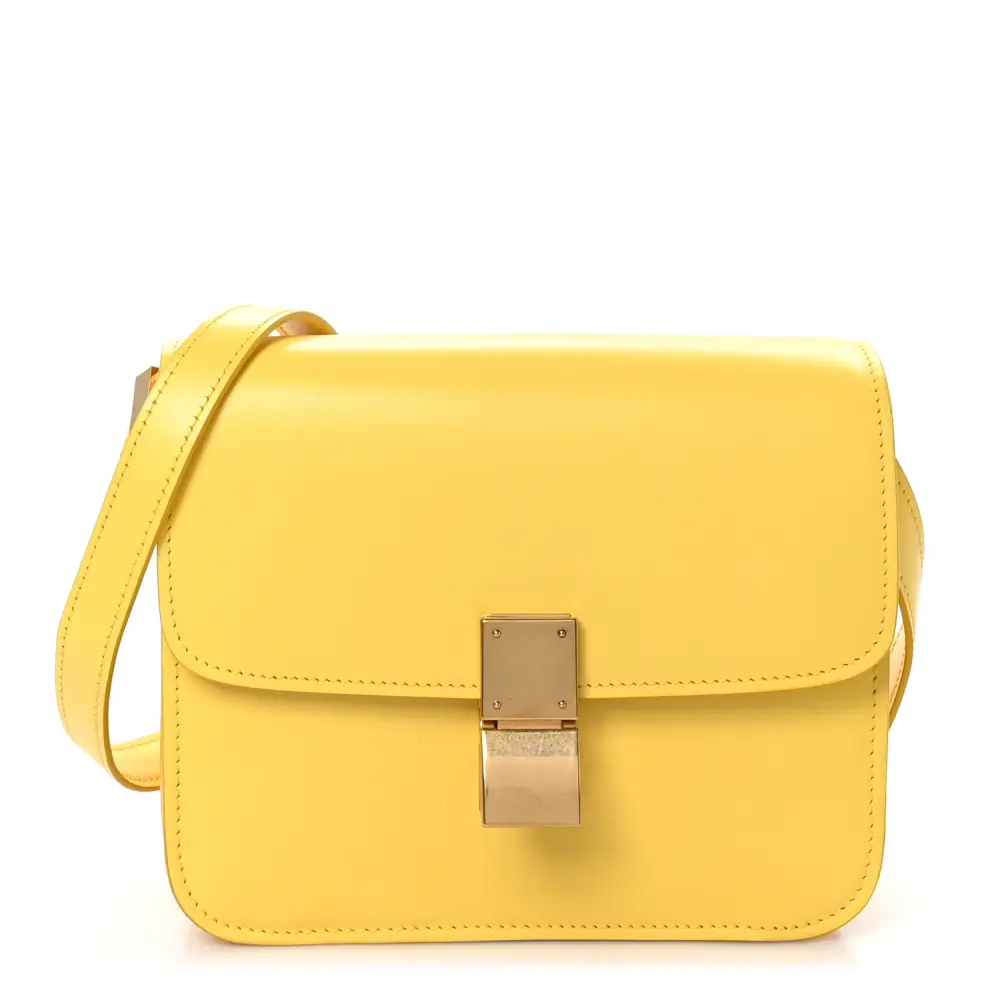 Celine Yellow Box Calfskin Leather Small Teen Classic Box Flap Bag Front Replica handbags