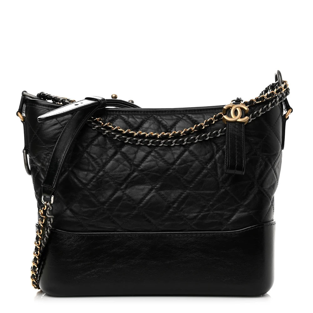 Chanel Black Quilted Aged Calfskin Leather Medium Gabrielle Hobo Mixed Metal Hardware Front replica handbags