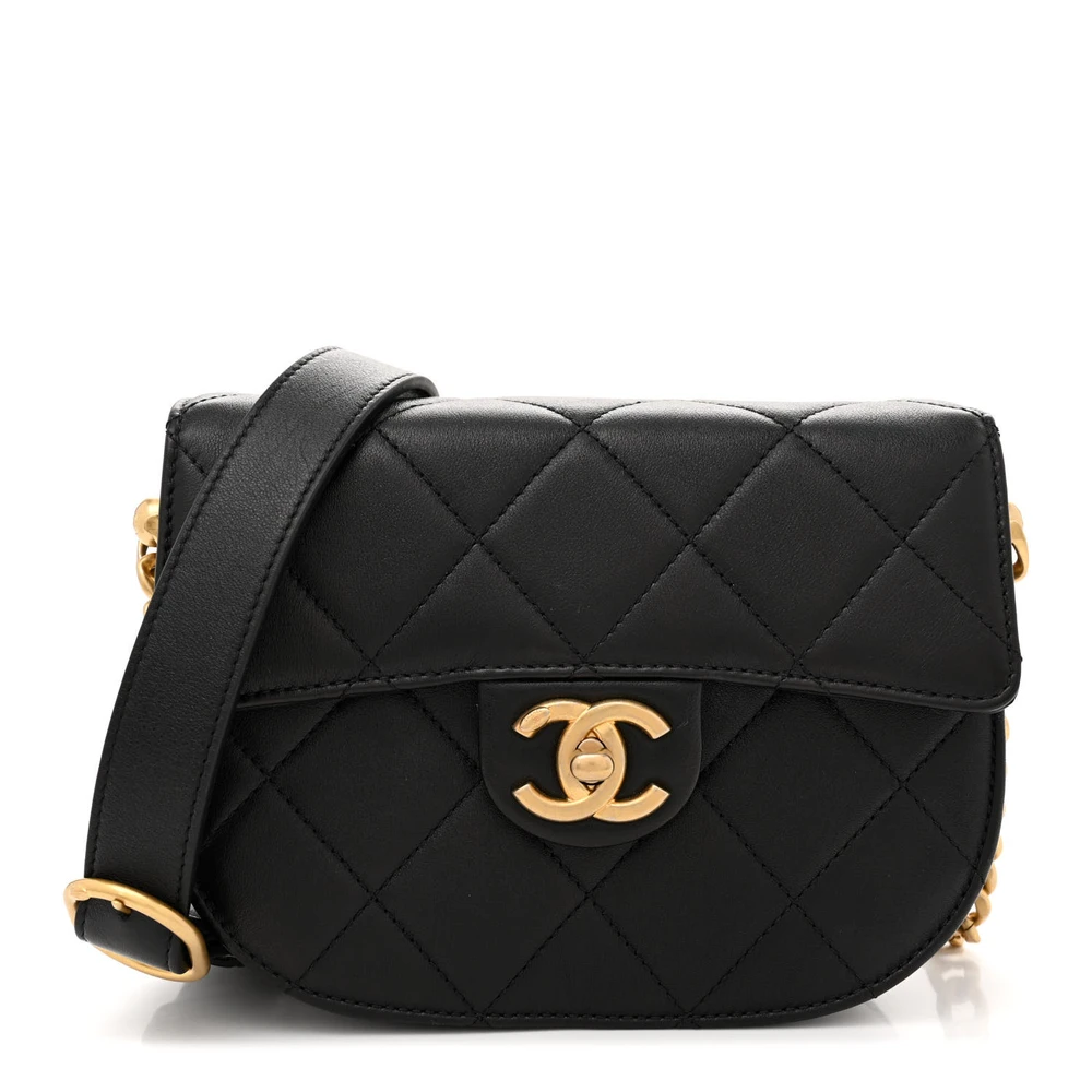 Chanel Black Quilted Calfskin Leather Small Moon Messenger Bag Aged Gold Hardware Front replica handbag