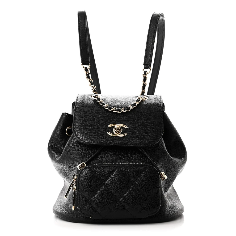 Chanel Black Quilted Caviar Leather Mini Business Affinity Backpack Light Gold Hardware Front replica handbags