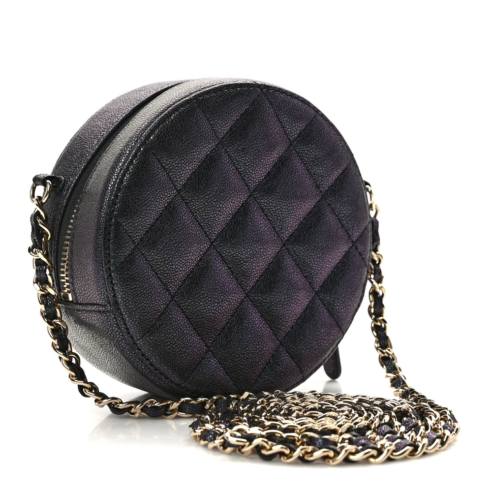 Chanel Black Quilted Caviar Leather Small Round Clutch With Chain Light Gold Hardware Front replica handbags
