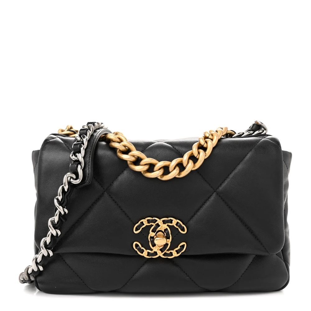 Chanel Black Quilted Lambskin Leather Medium Chanel 19 Flap Mixed Metal Hardware Front replica handbag