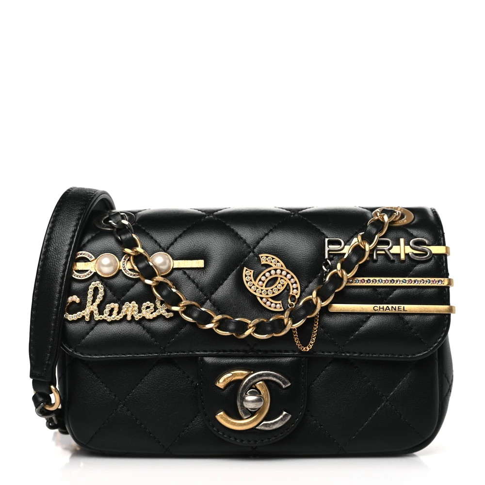 Chanel Black Quilted Lambskin Leather Mini Coco Clips Single Flap Mixed Metal Hardware Front replica handbag
