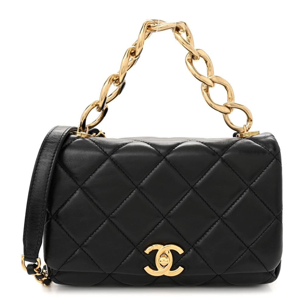 Chanel Black Quilted Lambskin Leather Small Color Match Flap Gold Hardware Front replica handbags