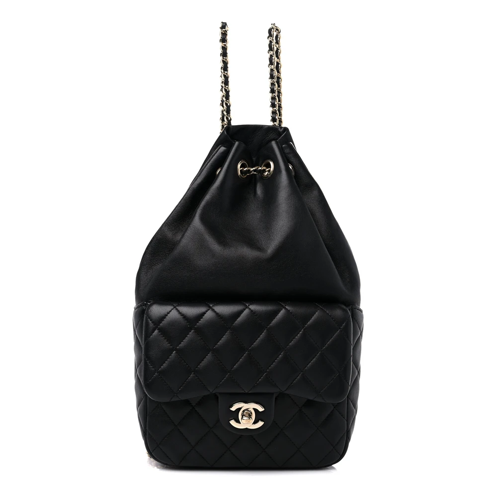 Chanel Black Quilted Lambskin Leather Small In Seoul Backpack Light Gold Hardware Front replica handbag