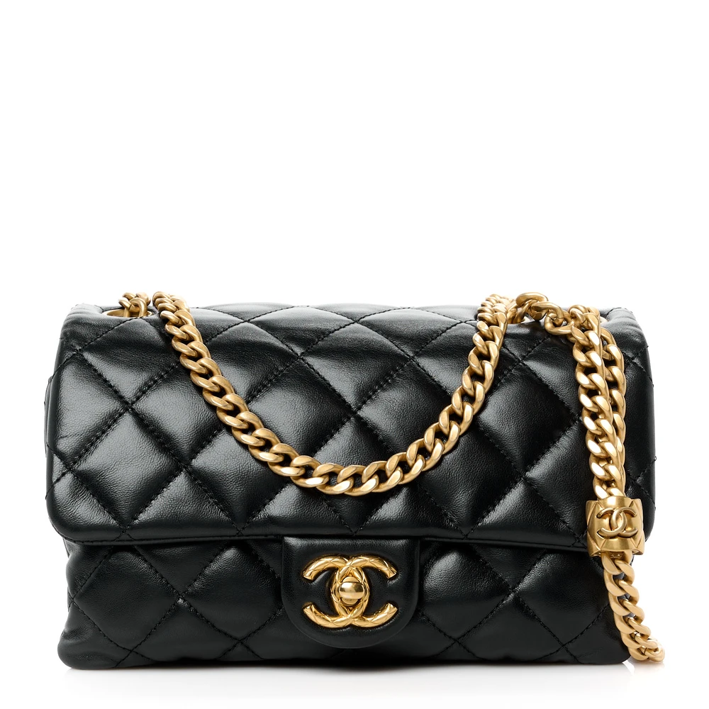 Chanel Black Quilted Lambskin Leather Small Pillow Crush Flap Gold Hardware Front replica handbags
