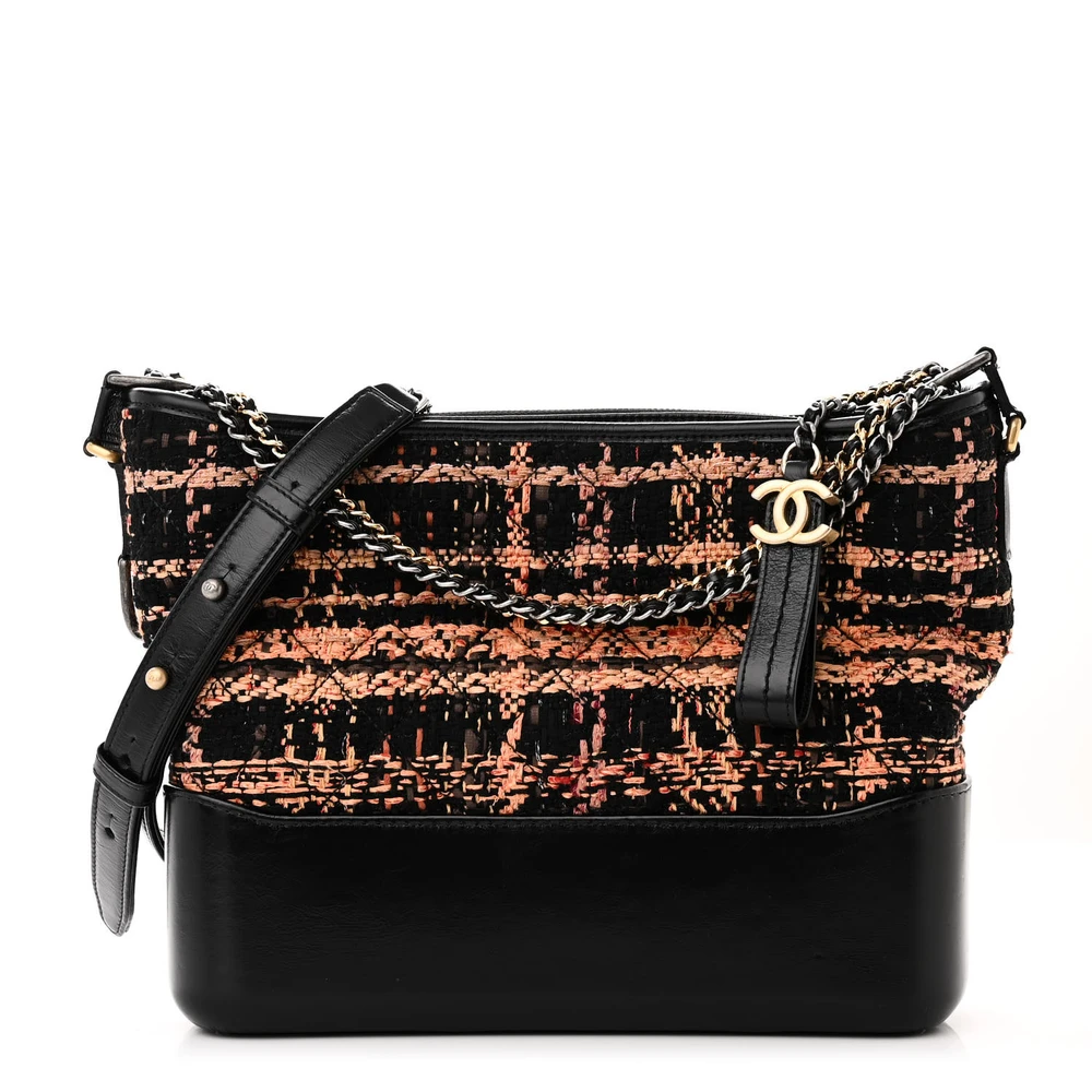 Chanel BlackBrown Tweed & Calfskin Leather Medium Gabrielle Hobo Mixed Metal Hardware Front replica handbag