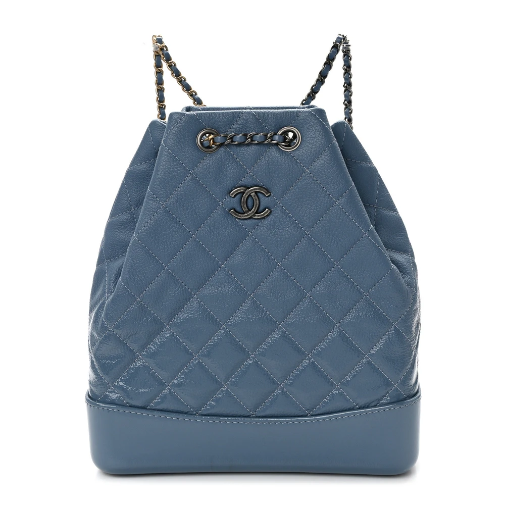 Chanel Blue Quilted Patent Goatskin Leather Small Gabrielle Backpack Mixed Metal Hardware Front replica handbag