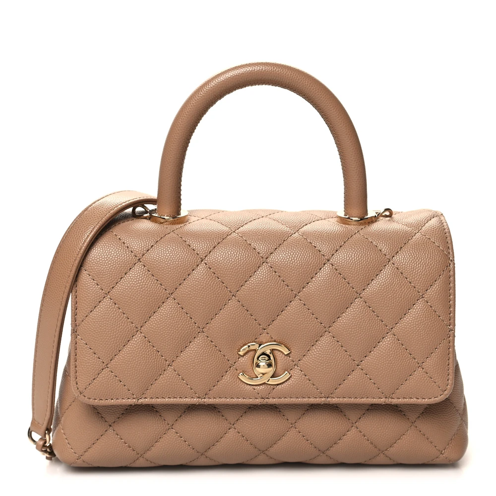 Chanel Brown Quilted Caviar Leather Mini Coco Handle Flap Gold Hardware Front replica handbag