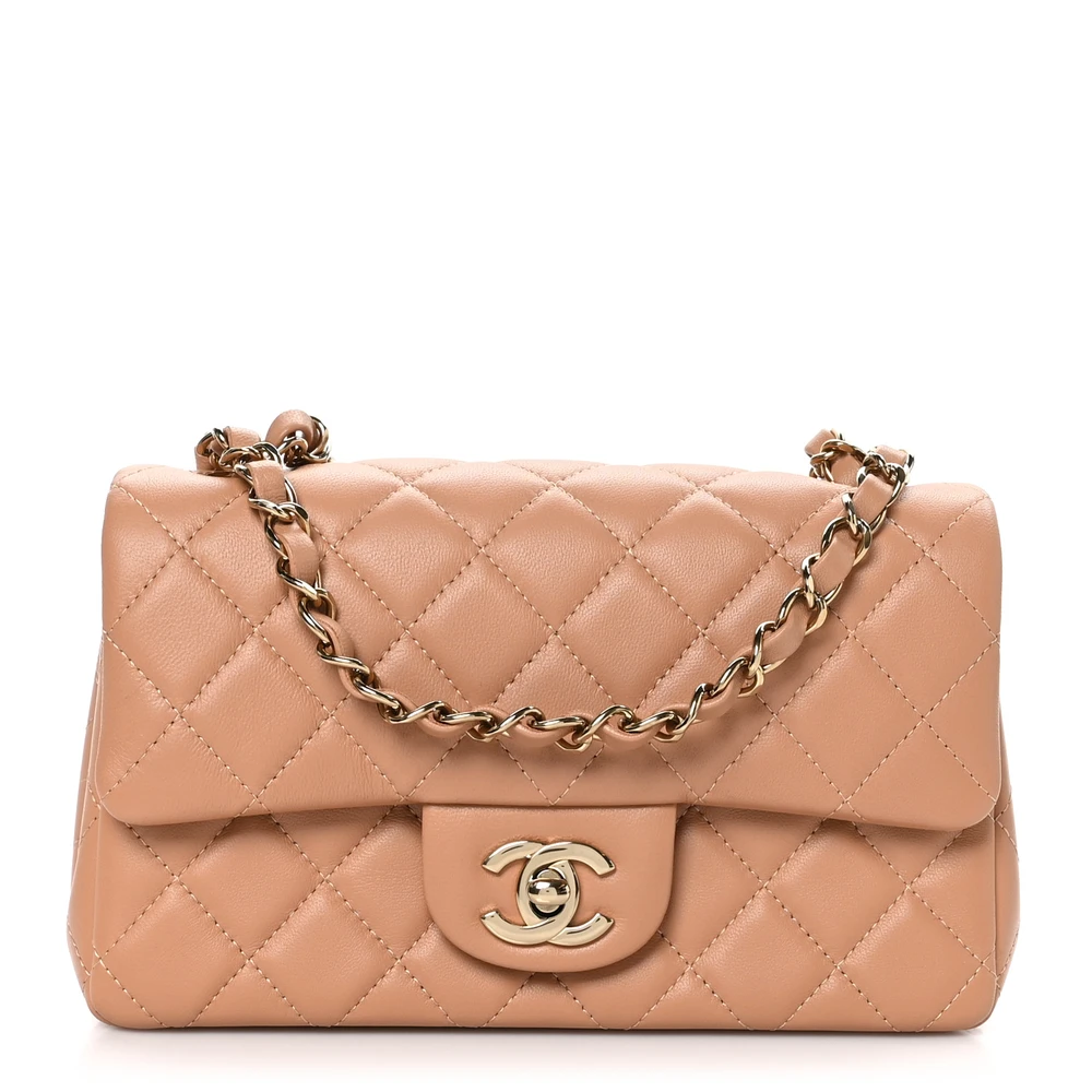 Chanel Brown Quilted Lambskin Leather Mini Rectangular Flap Light Gold Hardware Front replica handbag