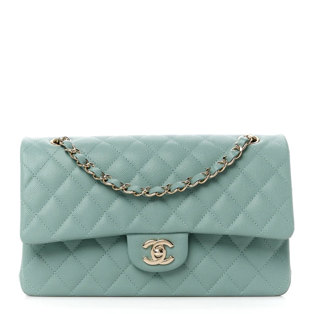 Chanel Dark Green Quilted Caviar Leather Medium Double Flap Gold Hardware Front replica handbags
