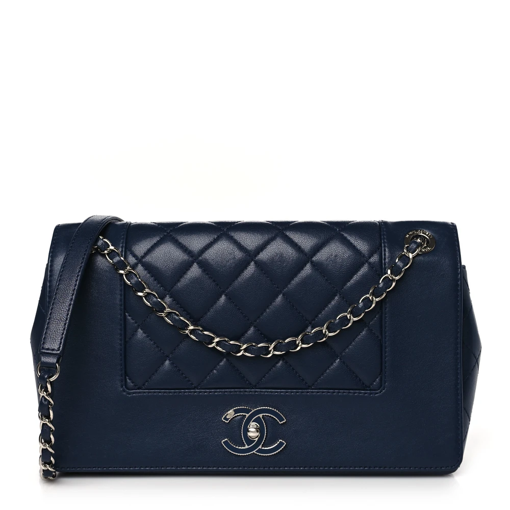 Chanel Dark Navy Quilted Sheepskin Leather Vintage Mademoiselle Flap Gold Hardware Front replica handbag