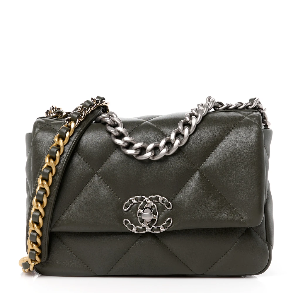 Chanel Khaki Quilted Lambskin Leather Medium Chanel 19 Flap Mixed Metal Hardware Front replica handbag