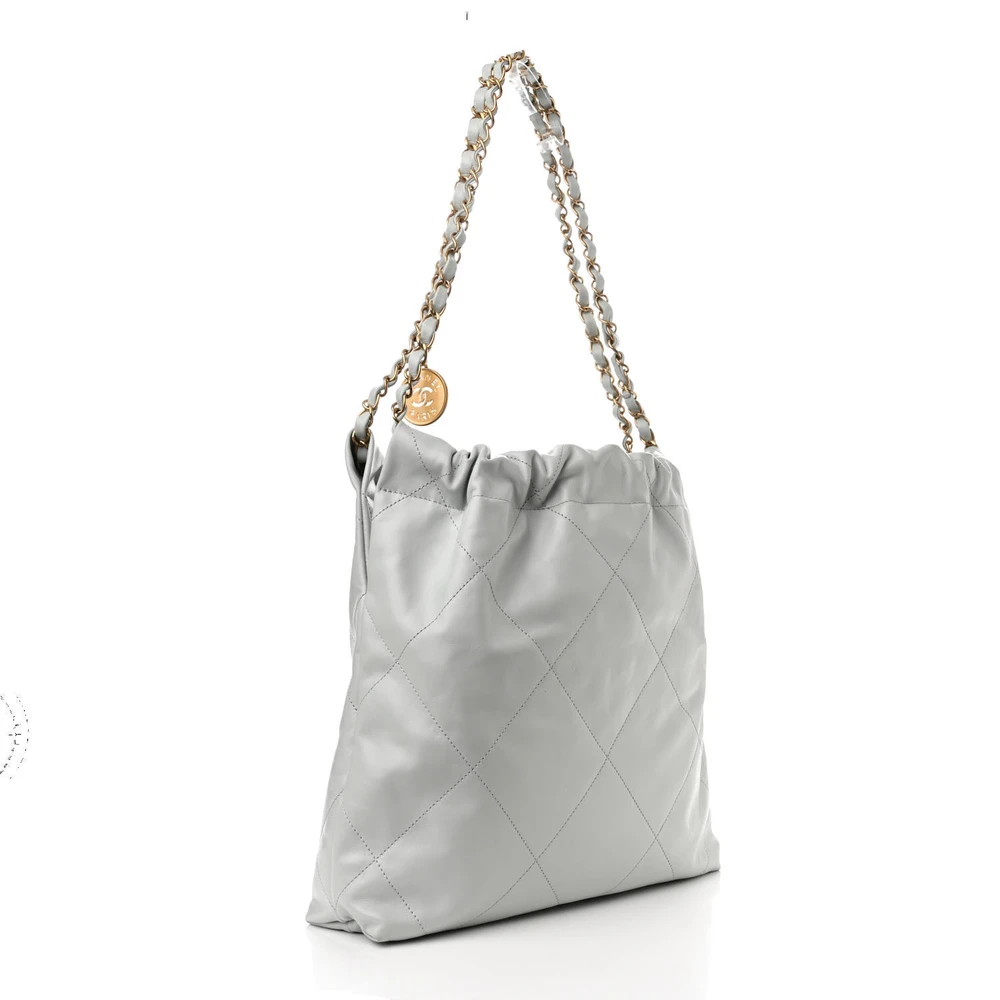 Mirror Quality Replica Chanel 22 Bag in Light Blue Calfskin Leather - Image 3