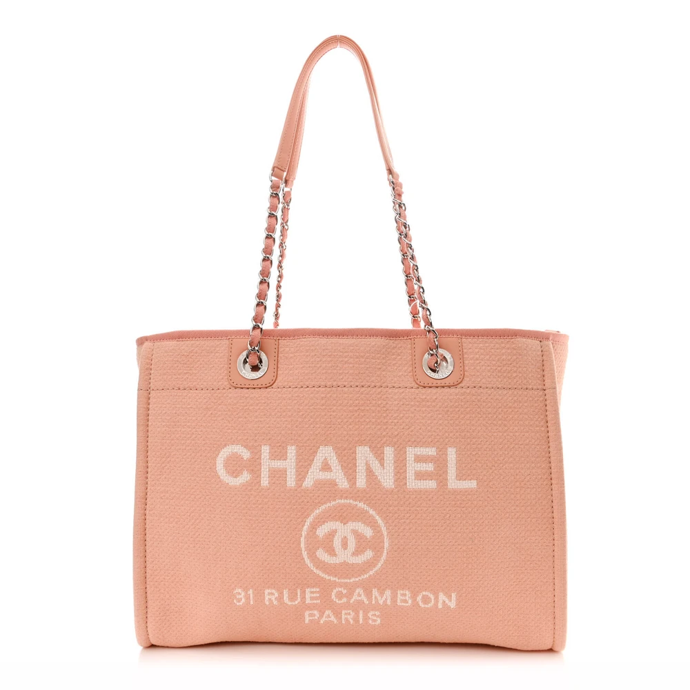 Chanel Light Orange Mixed Fibers Small Deauville Tote Silver Hardware Front replica handbags