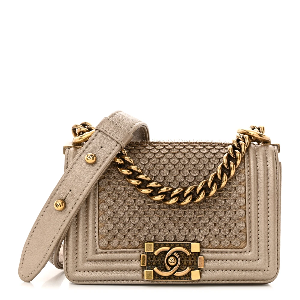 Chanel Metallic Gold Quilted Lambskin Leather Mini Scaled Boy Flap Aged Gold Hardware Front replica handbags