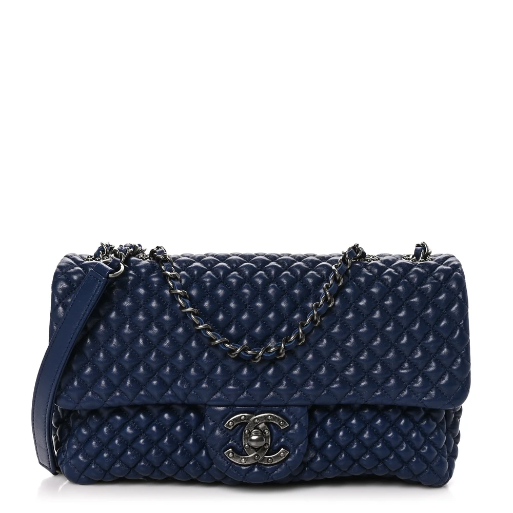 Chanel Navy Micro Quilted Calfskin Leather Small Flap Ruthenium Hardware Front replica handbags