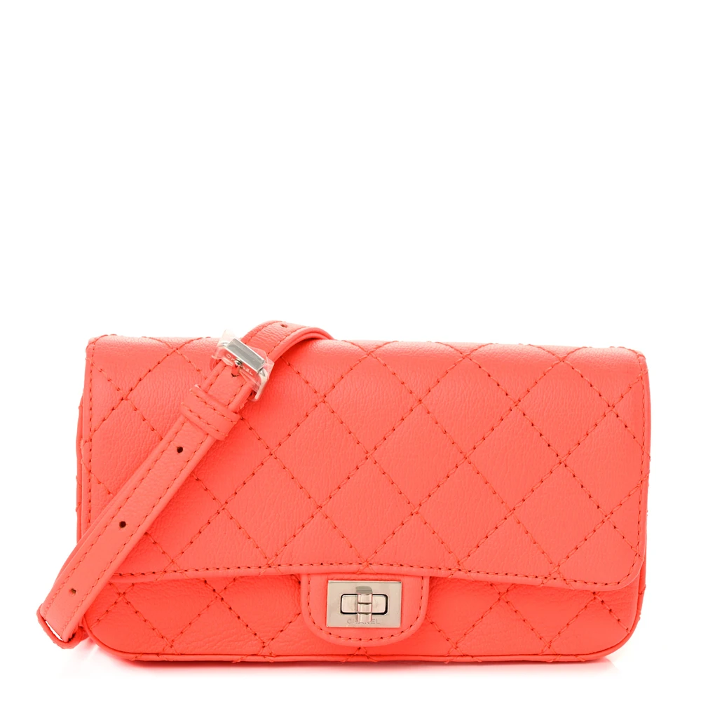 Chanel Orange Quilted Goatskin Leather Small 2.55 Reissue Flap Belt Bag Aged Gold Hardware Front replica handbag