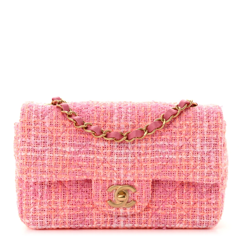 Chanel Pink Multicolor Quilted Tweed Mini Rectangular Flap Gold Hardware Front replica handbags