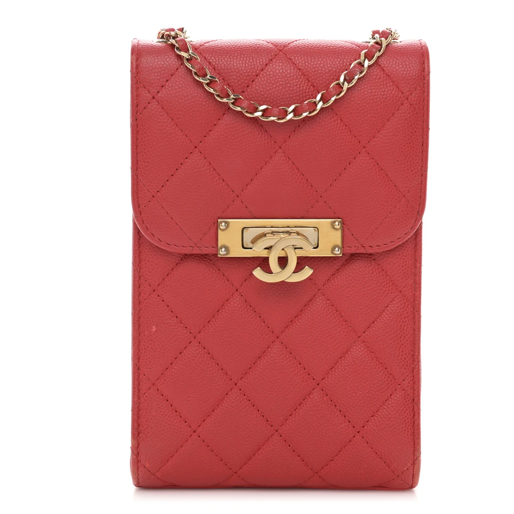 Chanel Red Quilted Caviar Leather Mini Golden Class Phone Holder Gold Hardware Front replica handbag