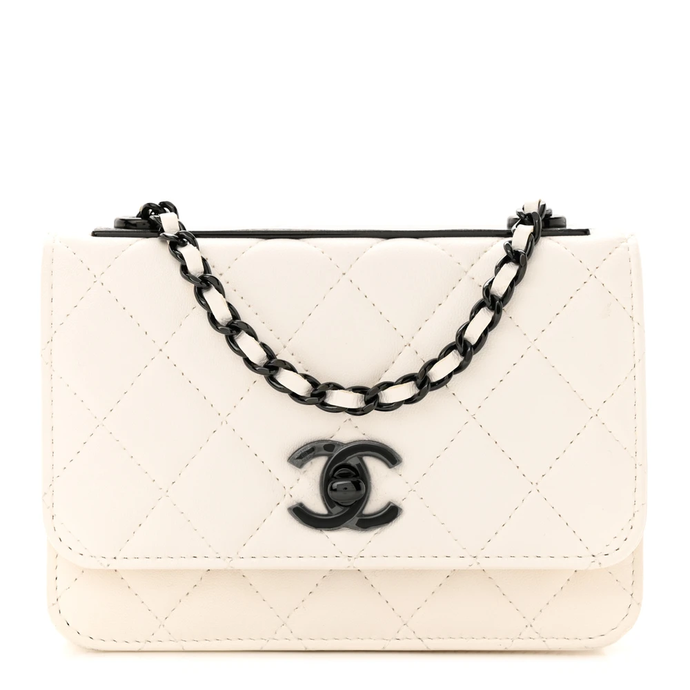 Chanel White Quilted Lambskin Leather Mini Trendy CC Wallet On Chain (WOC) Black Hardware Front replica handbag