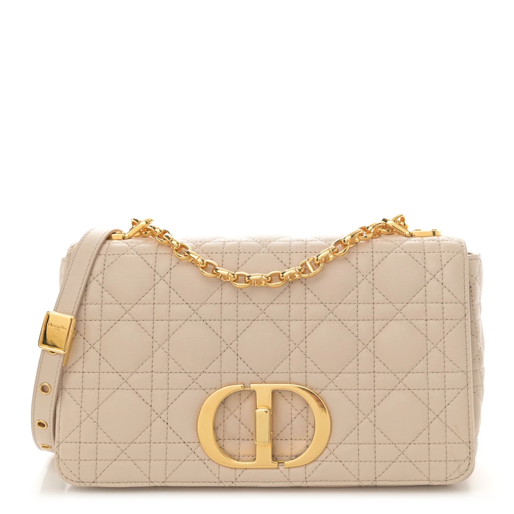 Dior Beige Supple Cannage Calfskin Leather Medium Caro Bag Gold Hardware Front Replica handbags