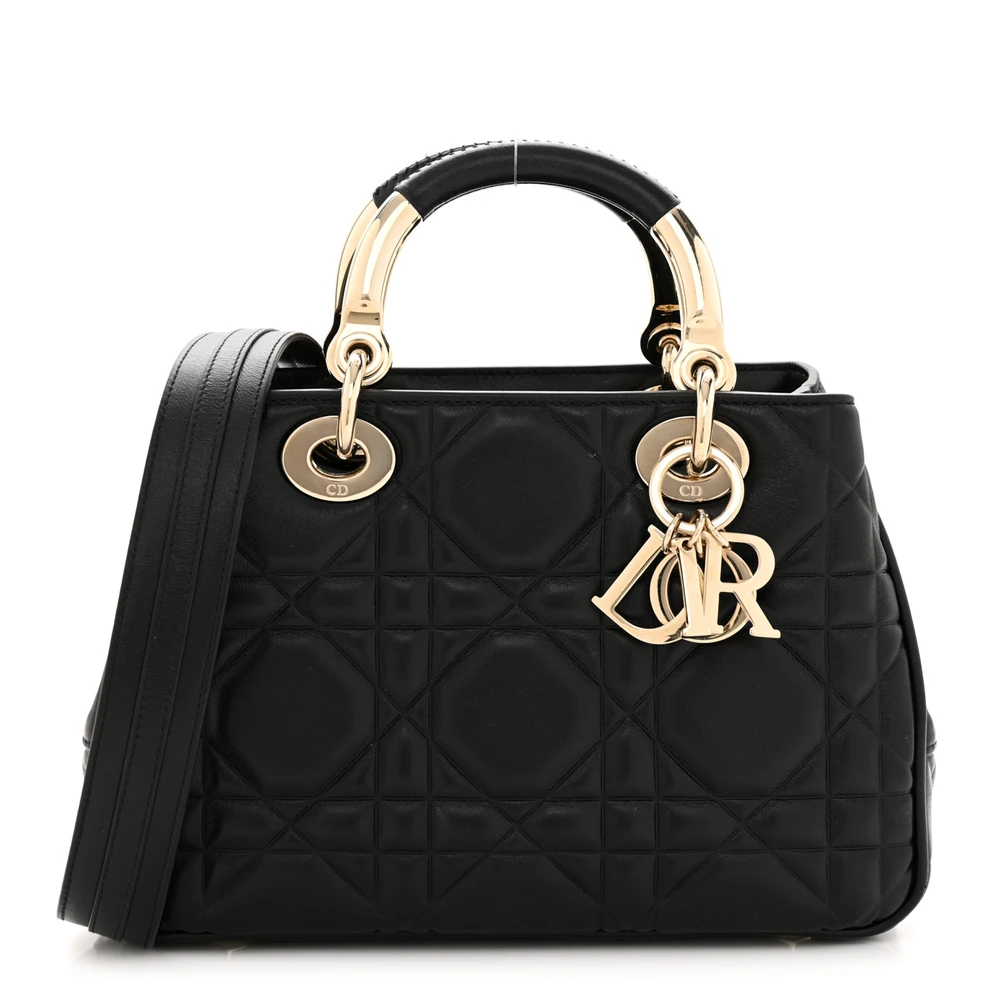Dior Black Calfskin Cannage Small The Lady 95.22 Dark Silver Hardware Front Replica handbags